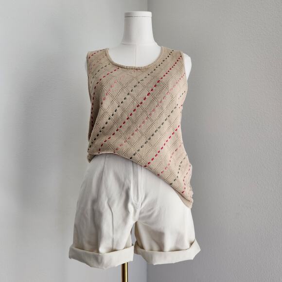 Liz Claiborne Tops - Vintage Y2K Liz Claiborne Tan Cotton Knit Running Stitch Sleeveless Tank Top M L